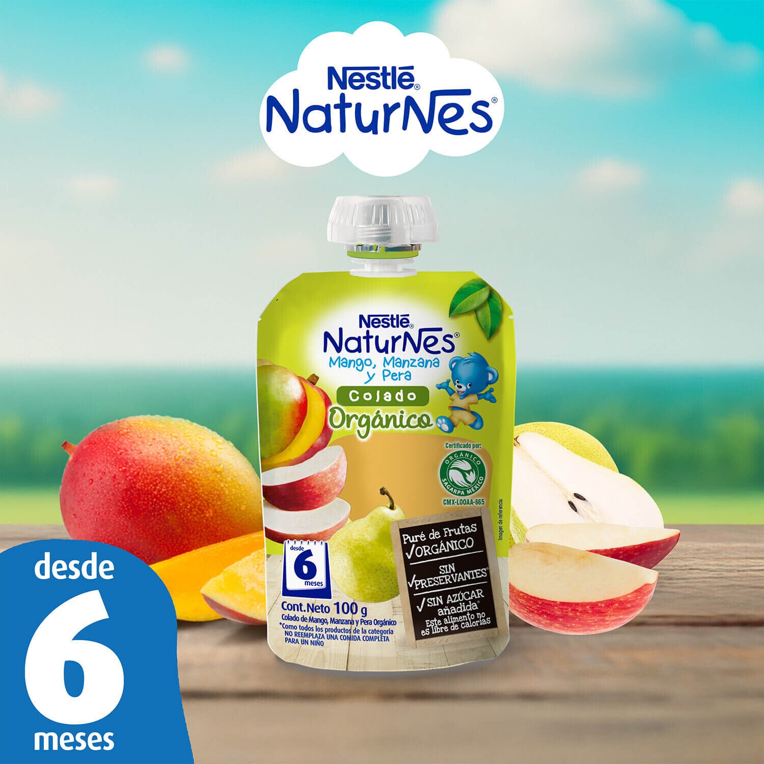 Colado Naturnes Orgánico Mango Manzana Pera 100g