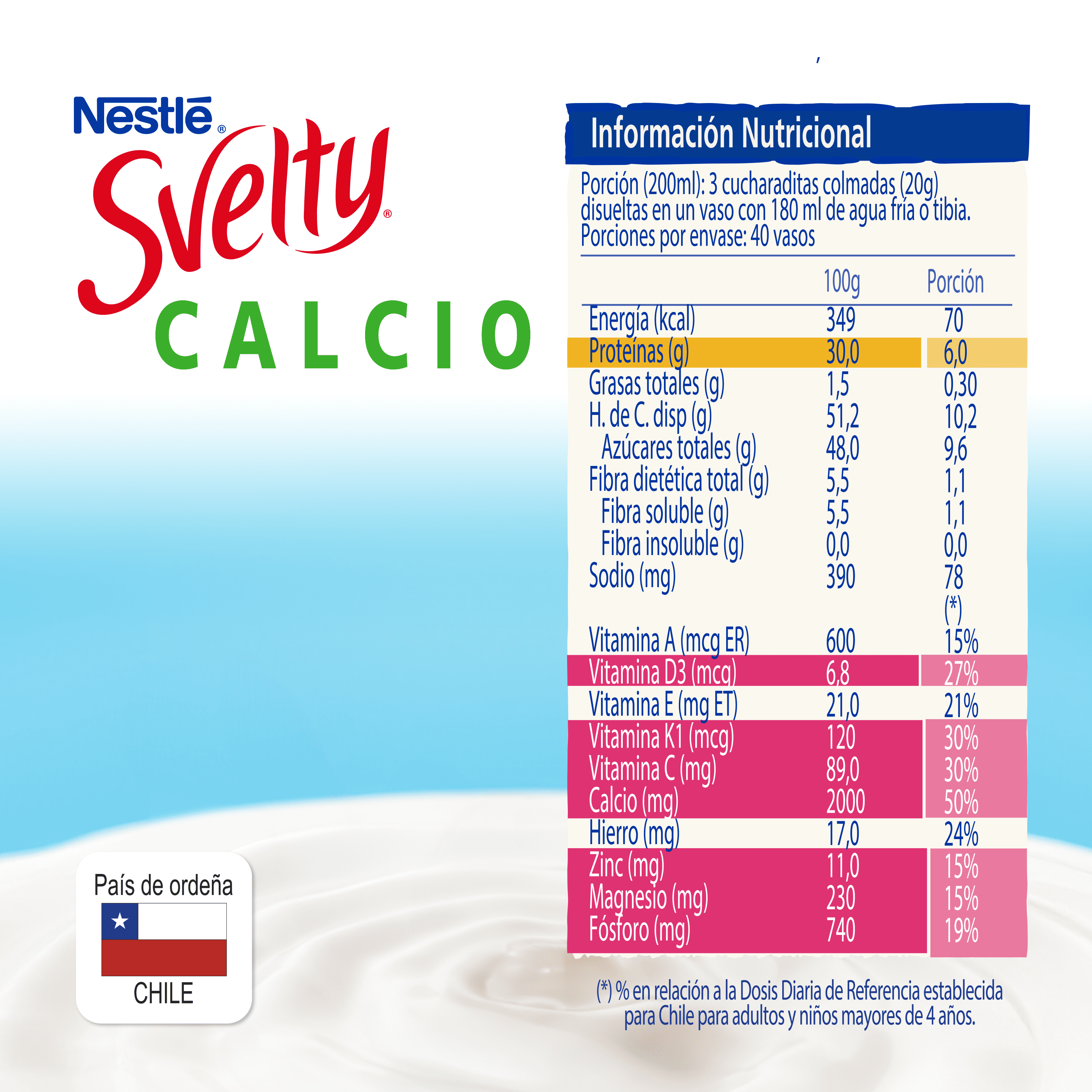 Leche en Polvo SVELTY® CalciLock Extra Calcio 800g 