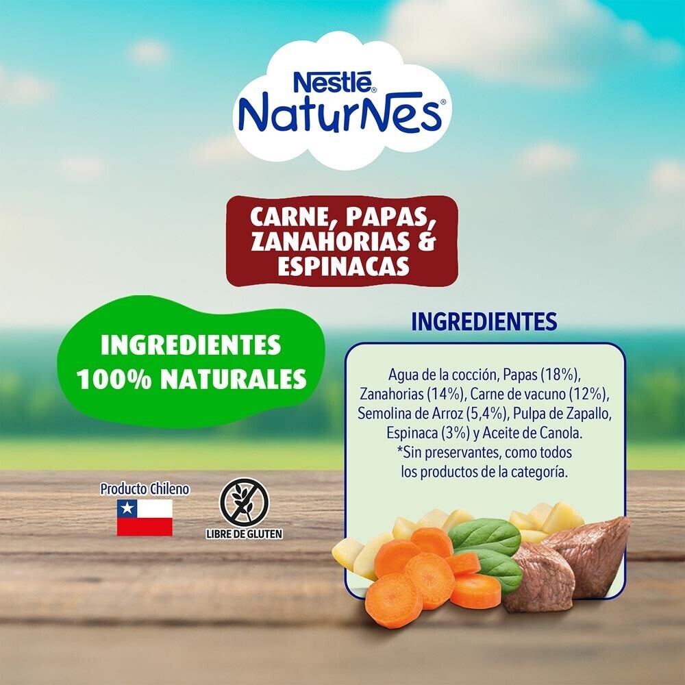Picado Naturnes Carne, Papas, Zanahoria y Espinaca 215g