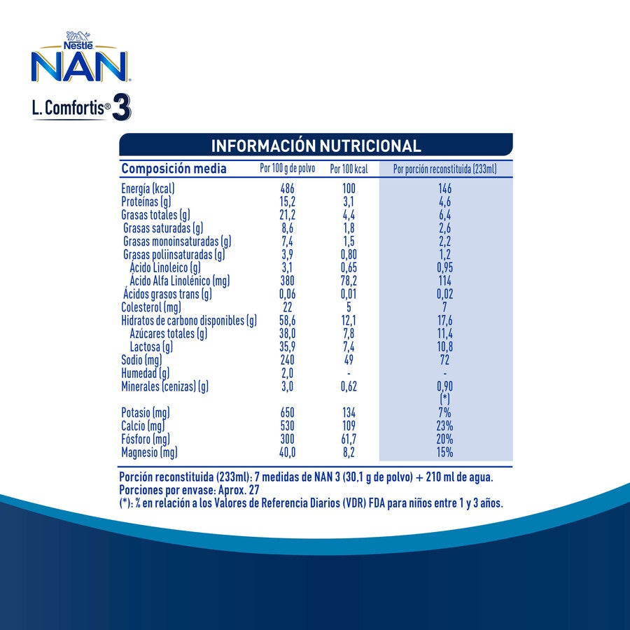 Fórmula láctea NAN® 3 L COMFORTIS® 800g