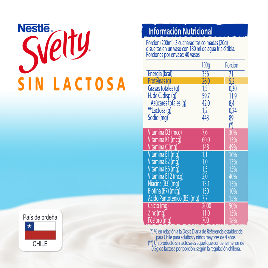 Leche en Polvo SVELTY® Sin lactosa Descremada