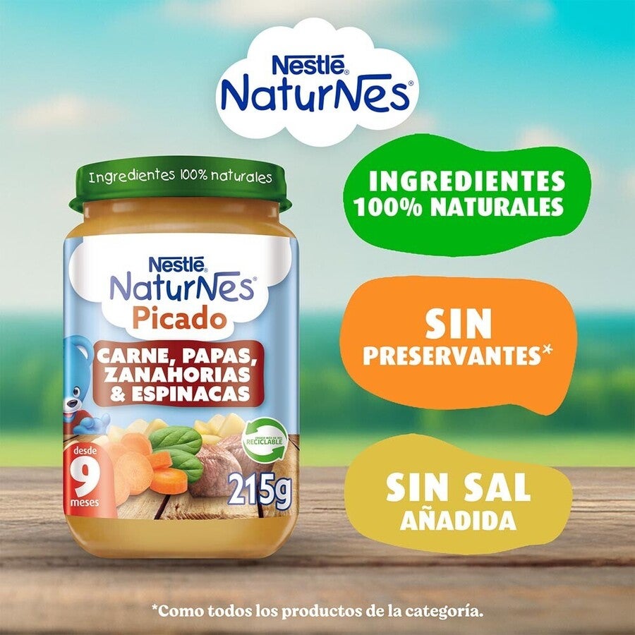 Picado Naturnes Carne, Papas, Zanahoria y Espinaca 215g